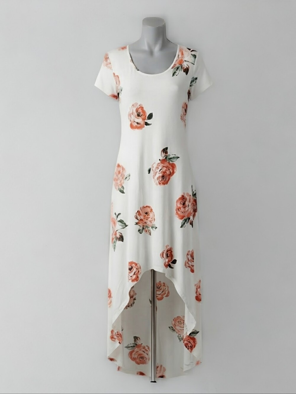 NEW INC International Concepts Floral High-Low Maxi Dress- White Peach